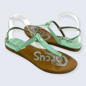 Sam Edelman Cayden Mint Green Faux Patent Buckle Slingback Toe Post Sandal 9